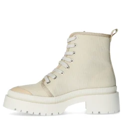 Beige Canvas Veterboots Met Blokhak^Sacha Clearance