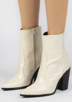 Beige Cowboylaarzen Met Croco Details^Sacha Fashion