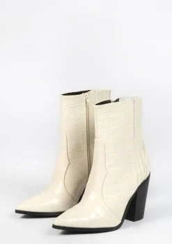 Beige Cowboylaarzen Met Croco Details^Sacha Fashion