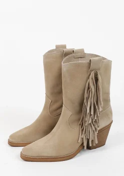 Beige Cowboylaarzen Met Hak En Franjes^Sacha Best Sale