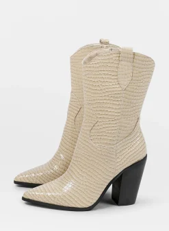 Beige Lage Croco Cowboylaarzen^Sacha Best