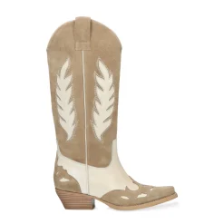 Beige Leren Cowboylaarzen Met Off White Details^Sacha Hot