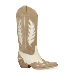 Beige Leren Cowboylaarzen Met Off White Details^Sacha Hot