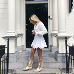 Beige Leren Cowboylaarzen Met Off White Details^Sacha Hot