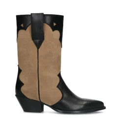 Beige Leren Cowboylaarzen Met Zwarte Details^Sacha Sale