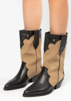 Beige Leren Cowboylaarzen Met Zwarte Details^Sacha Sale