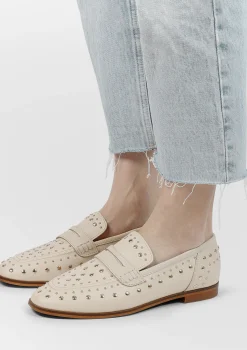 Beige Leren Penny Loafers Met Studs^Sacha Cheap