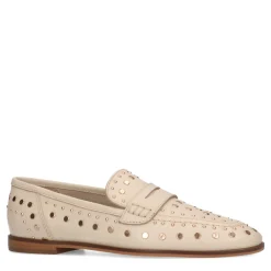 Beige Leren Penny Loafers Met Studs^Sacha Cheap