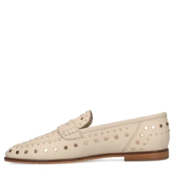 Beige Leren Penny Loafers Met Studs^Sacha Cheap