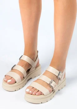 Beige Leren Plateau Sandalen Met Gespen^Sacha Fashion