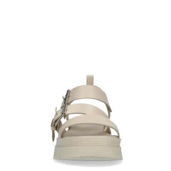 Beige Leren Plateau Sandalen Met Gespen^Sacha Fashion