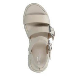 Beige Leren Plateau Sandalen Met Gespen^Sacha Fashion