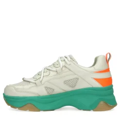 Beige Leren Platform Sneakers Met Groene Zool^Sacha Best
