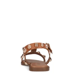 Beige Leren Sandalen Met Goudkleurige Studs^Sacha Best Sale