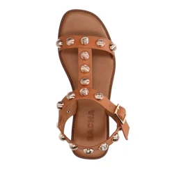Beige Leren Sandalen Met Goudkleurige Studs^Sacha Best Sale