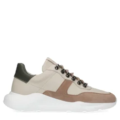 Beige Leren Sneakers Met Suede Details^Sacha New