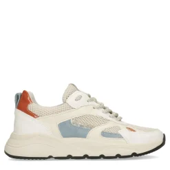 Beige Leren Sneakers Met Blauwe Details^Sacha Flash Sale