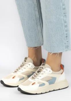 Beige Leren Sneakers Met Blauwe Details^Sacha Flash Sale