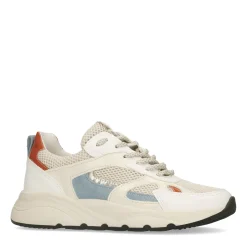 Beige Leren Sneakers Met Blauwe Details^Sacha Flash Sale