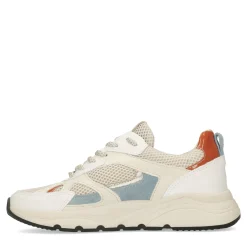 Beige Leren Sneakers Met Blauwe Details^Sacha Flash Sale