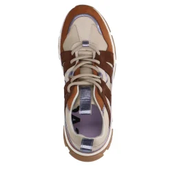 Beige Leren Sneakers Met Metallic Paarse Details^Sacha Flash Sale