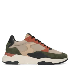 Beige Leren Sneakers Met Groene Details^Sacha Clearance