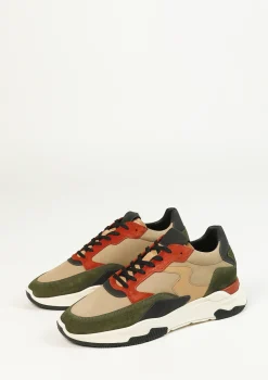 Beige Leren Sneakers Met Groene Details^Sacha Clearance