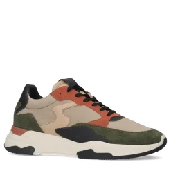 Beige Leren Sneakers Met Groene Details^Sacha Clearance