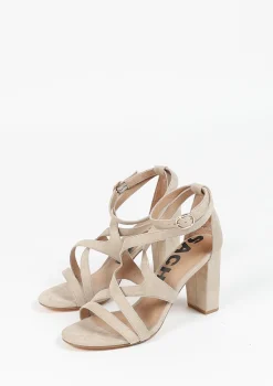 Beige Opengewerkte Sandalen Met Hak^Sacha Sale