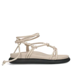 Beige Platte Sandalen Met Strikveters^Sacha Discount