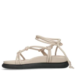 Beige Platte Sandalen Met Strikveters^Sacha Discount