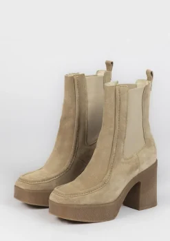 Beige Suede Chelsea Boots Met Plateau Hak^Sacha Cheap