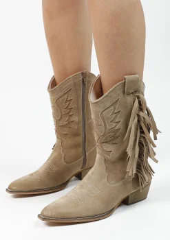 Beige Suede Cowboylaarzen Met Franjes^Sacha Flash Sale