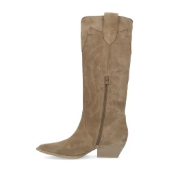 Beige Suede Cowboylaarzen Met Sierstiksels^Sacha Shop