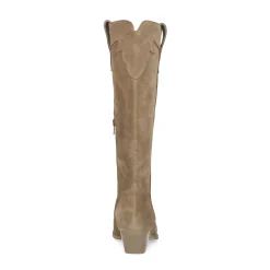 Beige Suede Cowboylaarzen Met Sierstiksels^Sacha Shop