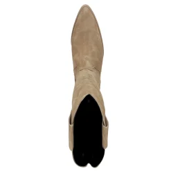 Beige Suede Cowboylaarzen Met Sierstiksels^Sacha Shop