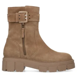 Beige Suede Enkellaarsjes Met Gesp^Sacha Outlet