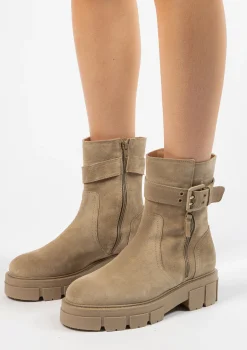 Beige Suede Enkellaarsjes Met Gesp^Sacha Outlet