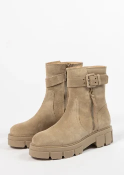 Beige Suede Enkellaarsjes Met Gesp^Sacha Outlet
