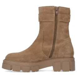 Beige Suede Enkellaarsjes Met Gesp^Sacha Outlet