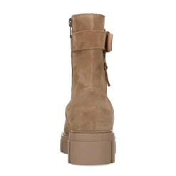 Beige Suede Enkellaarsjes Met Gesp^Sacha Outlet