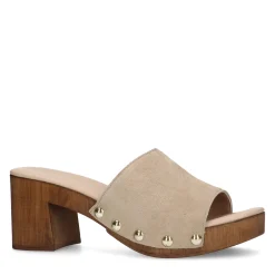 Beige Suede Muiltjes Met Houten Hak^Sacha Discount