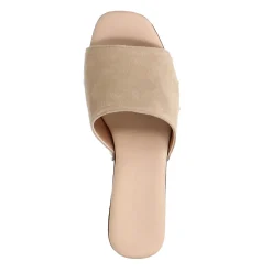 Beige Suede Muiltjes Met Houten Hak^Sacha Discount