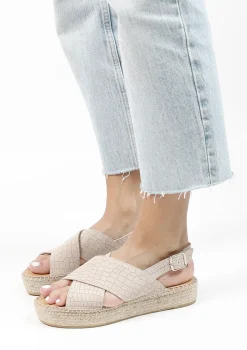 Beige Suede Plateau Sandalen^Sacha Clearance