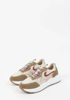 Beige Suede Sneakers Met Roze Details^Sacha Online