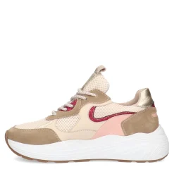 Beige Suede Sneakers Met Roze Details^Sacha Online