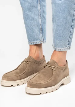 Beige Suede Veterschoenen Met Grove Zool^Sacha Shop
