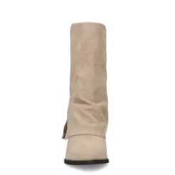 Beige Suede Western Enkellaarsjes Met Flap^Sacha Shop