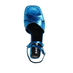 Blauwe Metallic Platform Sandalen Met Hak^Sacha Hot