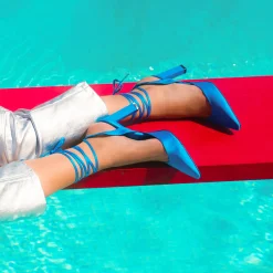 Blauwe Slingback Pumps Met Veters^Sacha Outlet